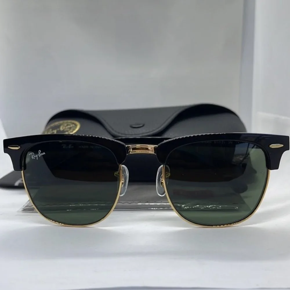 BNIB Ray ban 3016 Unisex style Club master Black/Gold/Green lenses sunglass - Picture 1 of 8
